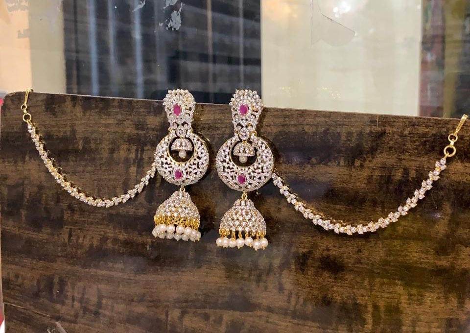 AD Stones Bridal Earrings with Ear chains