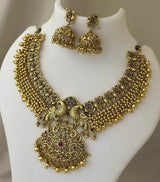 Nagasi Work with Kempu Stones Bridal Necklace - Nakshatra Jewels