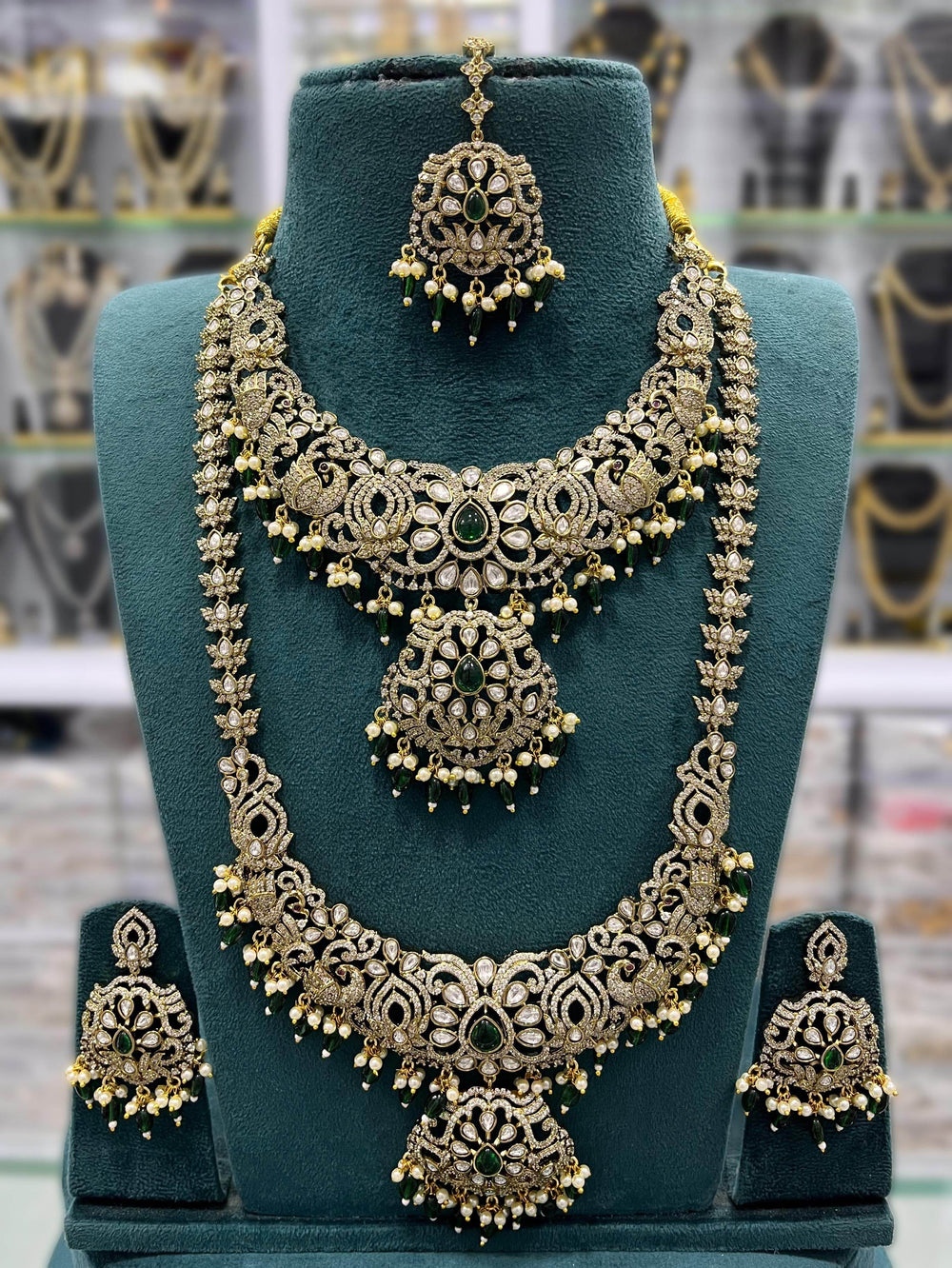 Victorian Polish with AD Stones Bridal Combo - Nakshatra Jewels