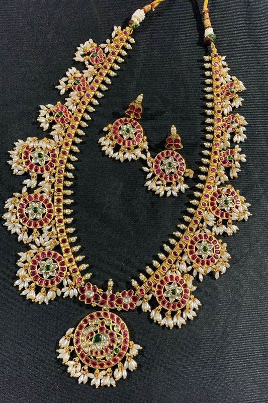 Kundan Stones With Guttapusal Bridal Haram - Nakshatra Jewels