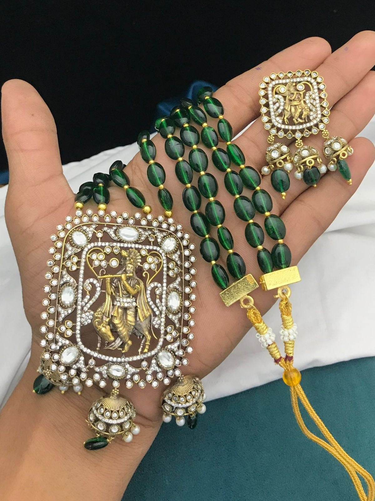 Victorian Polish AD Stones Pendent with Beads Necklace