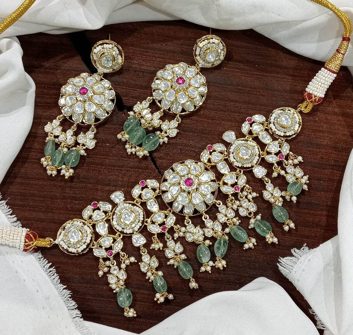 Mossanite with Kundan Stones Bridal Necklace