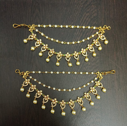 Premium Matt with AD and Kempu Stones Ear Chains