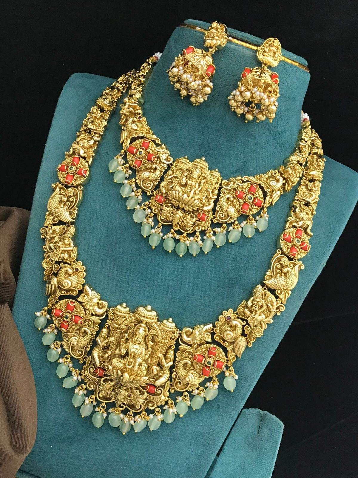 Nakshi Work with AD Stones & Coral Beads Bridal Combo Set