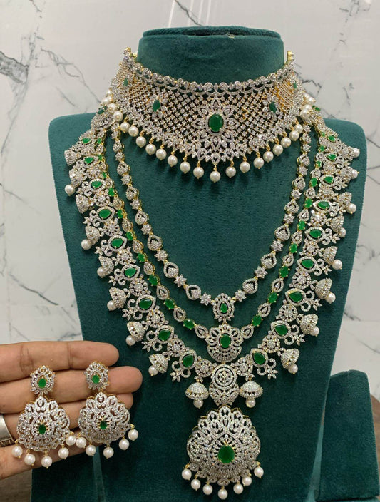 American Diamond Stones Bridal Combo Set - Nakshatra Jewels