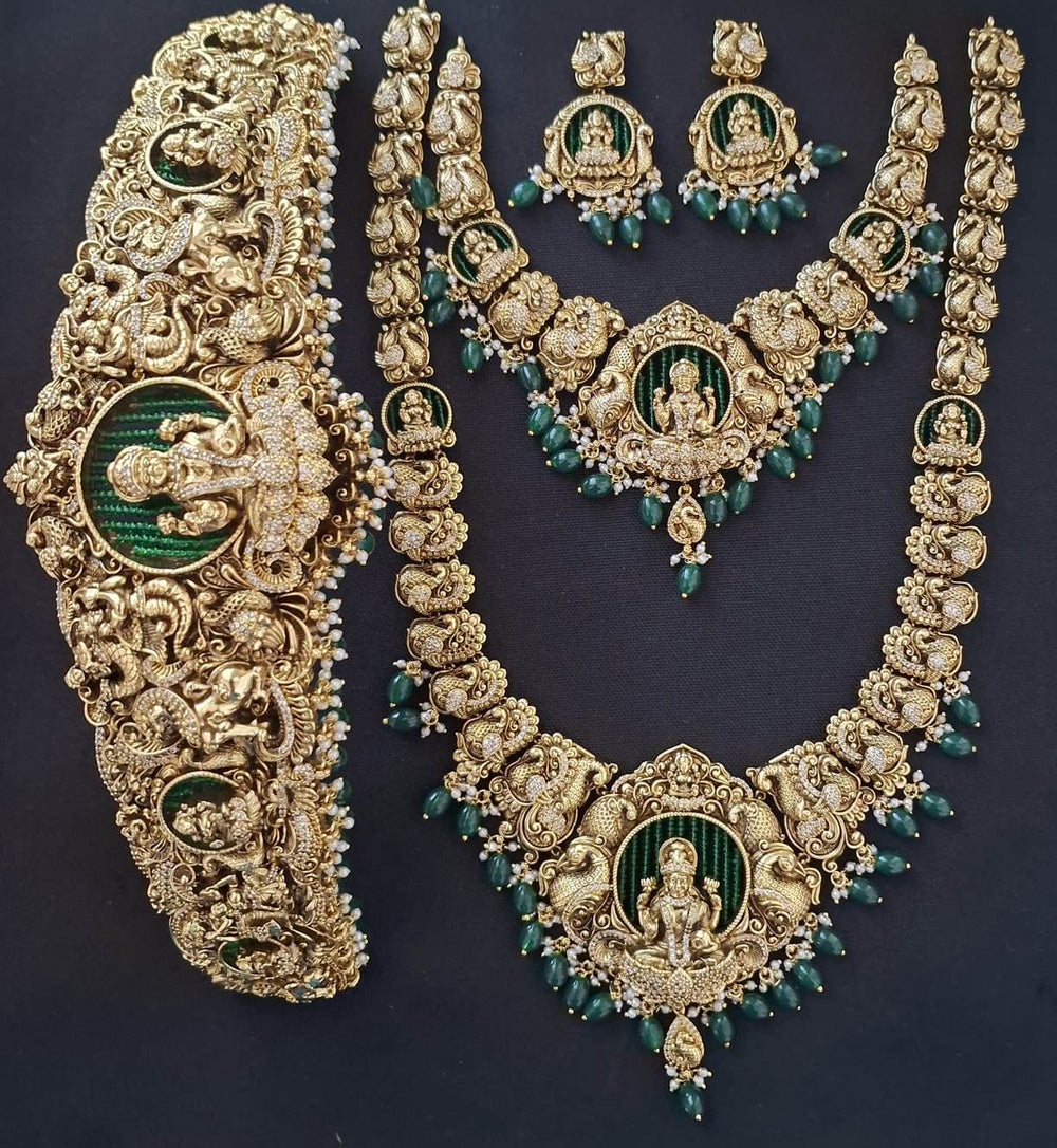 Nakshi Work with AD Stones Bridal Set (Gold Replica) - Nakshatra Jewels