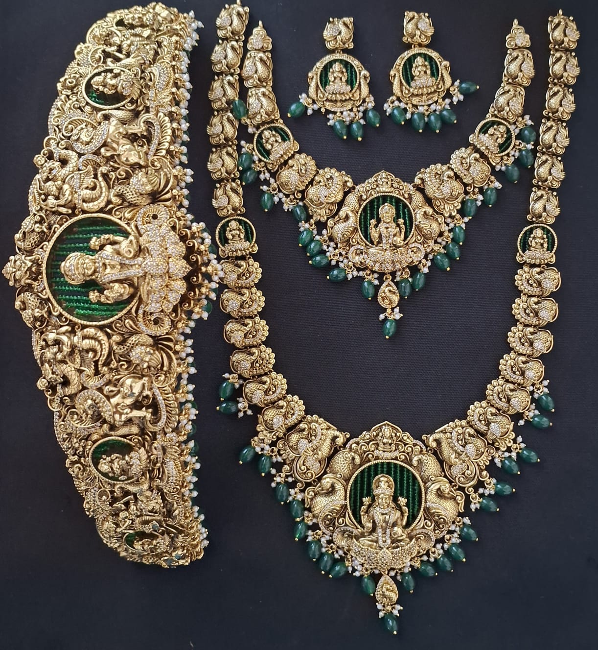 Nakshi Work with AD Stones Bridal Set (Gold Replica)