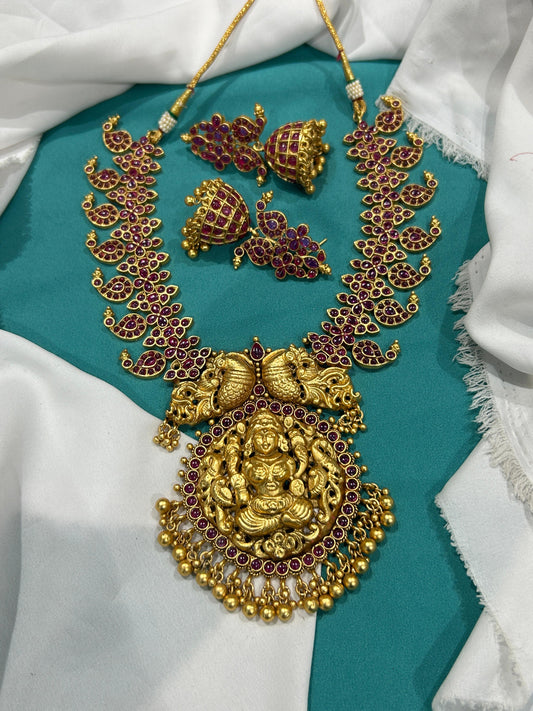 Nakshi Work with Kempu Stones Bridal Necklace