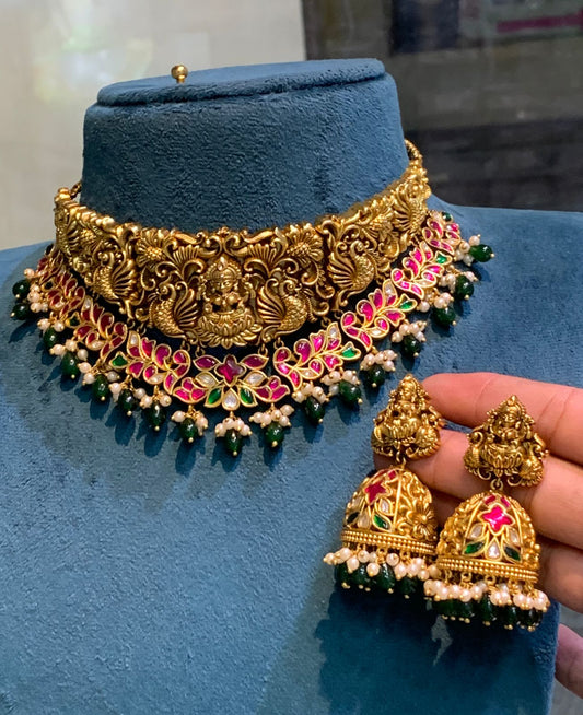 Nakshi Work with Jadau Kundan Stones Choker