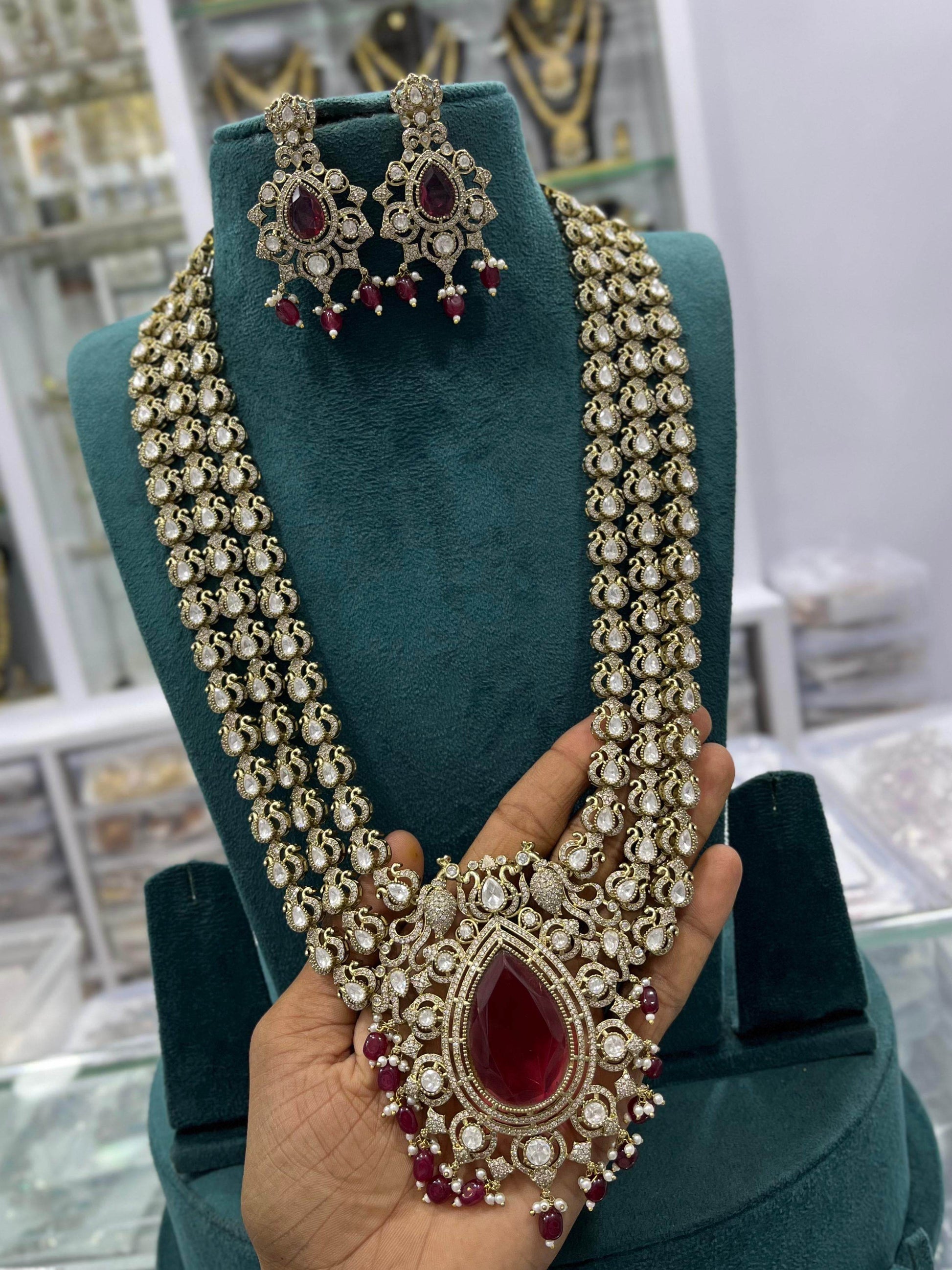 Moissanite Stones Bridal Haram (Designer Haram) - Nakshatra Jewels