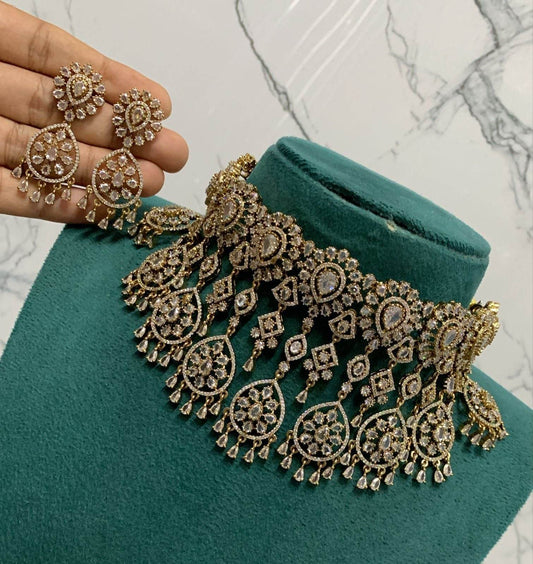 Moissanite & AD Stones Bridal Choker - Nakshatra Jewels