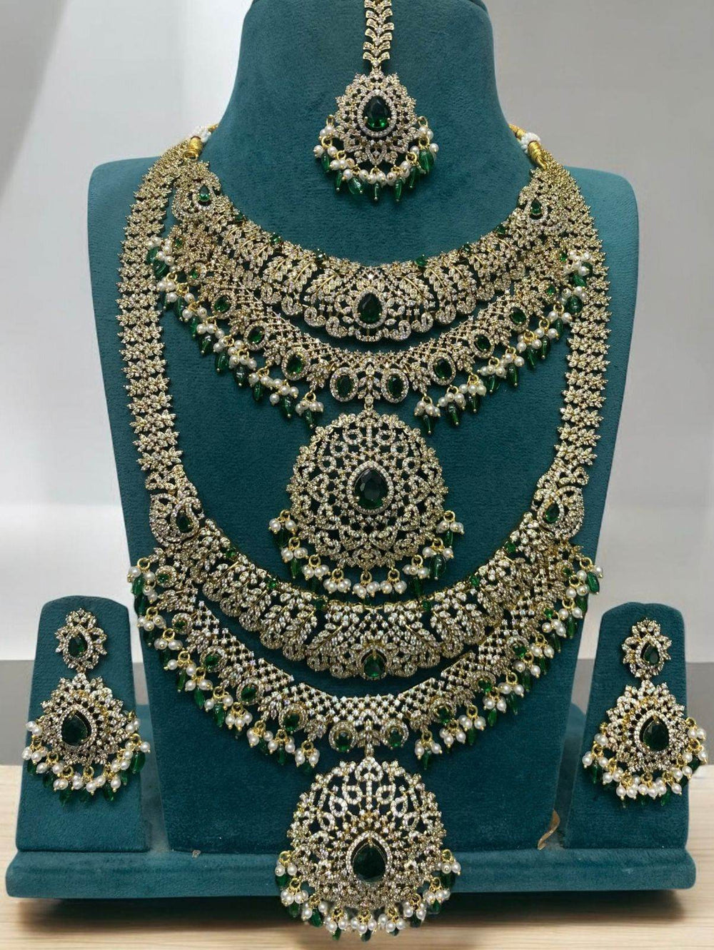 Victorian Polish with AD Stones Bridal Combo - Nakshatra Jewels