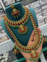 Nagasi Work with Coral Studded Combo Set - Nakshatra Jewels