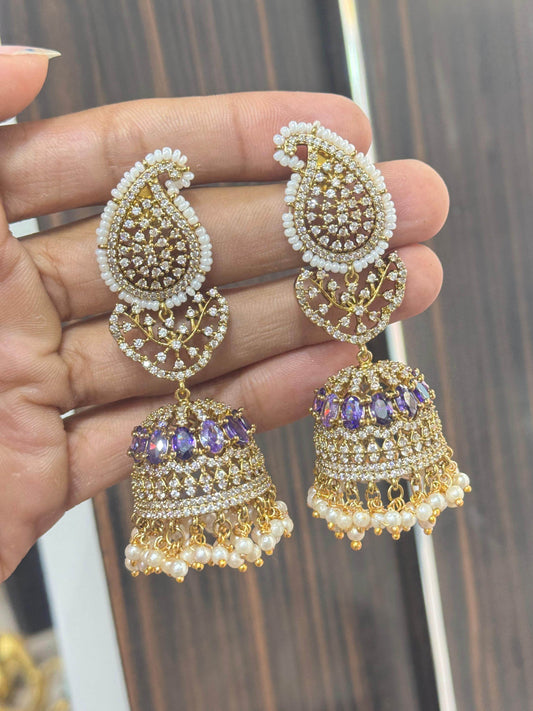 Victorian polish with AD Stones Earrings - Nakshatra Jewels