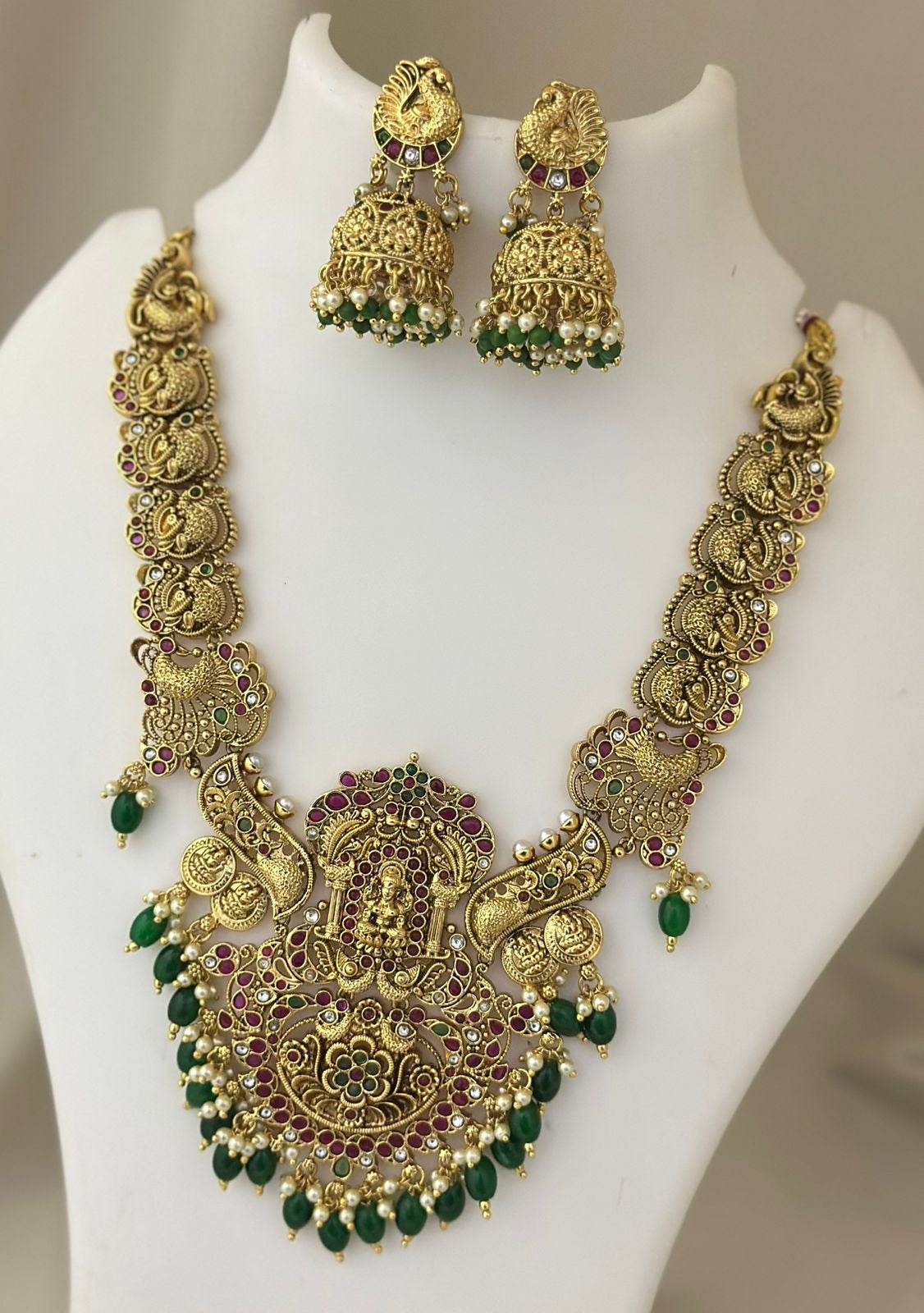 Nagasi Work with Kempu Stones Bridal Necklace