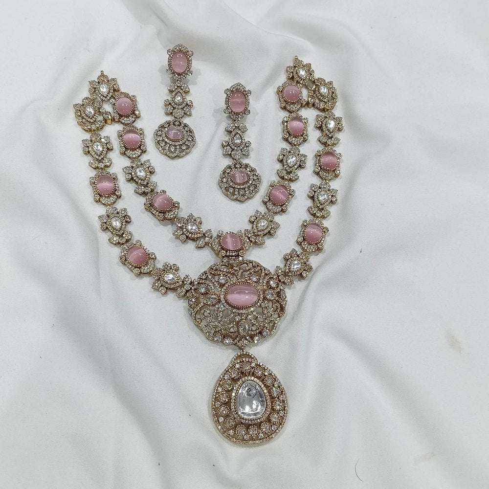 Victorian Polish with Moissanite & AD Stones Bridal Necklace - Nakshatra Jewels