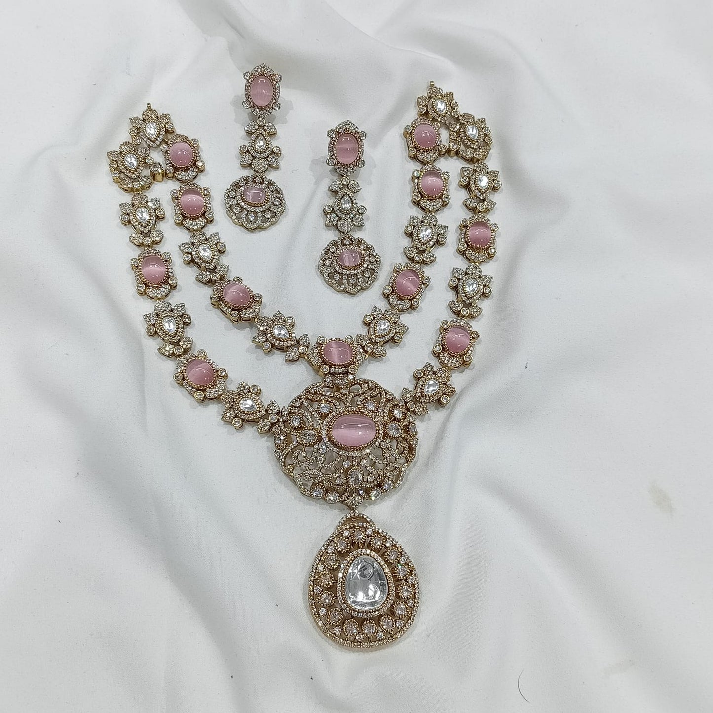 Victorian Polish with Moissanite & AD Stones Bridal Necklace