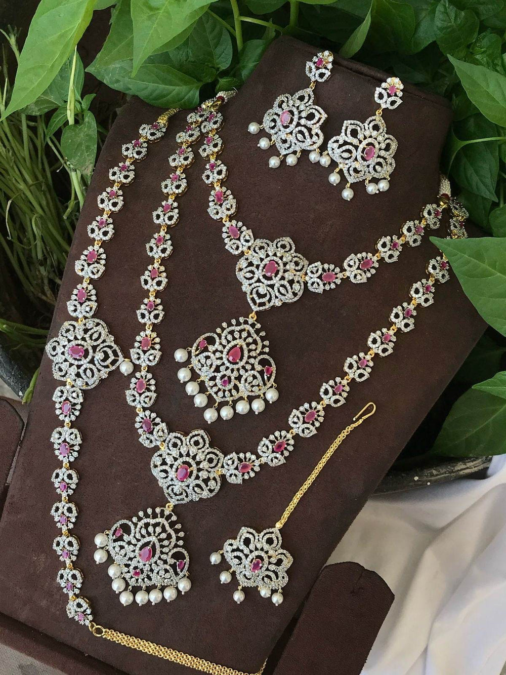 American Diamond Stones Bridal Combo Set - Nakshatra Jewels