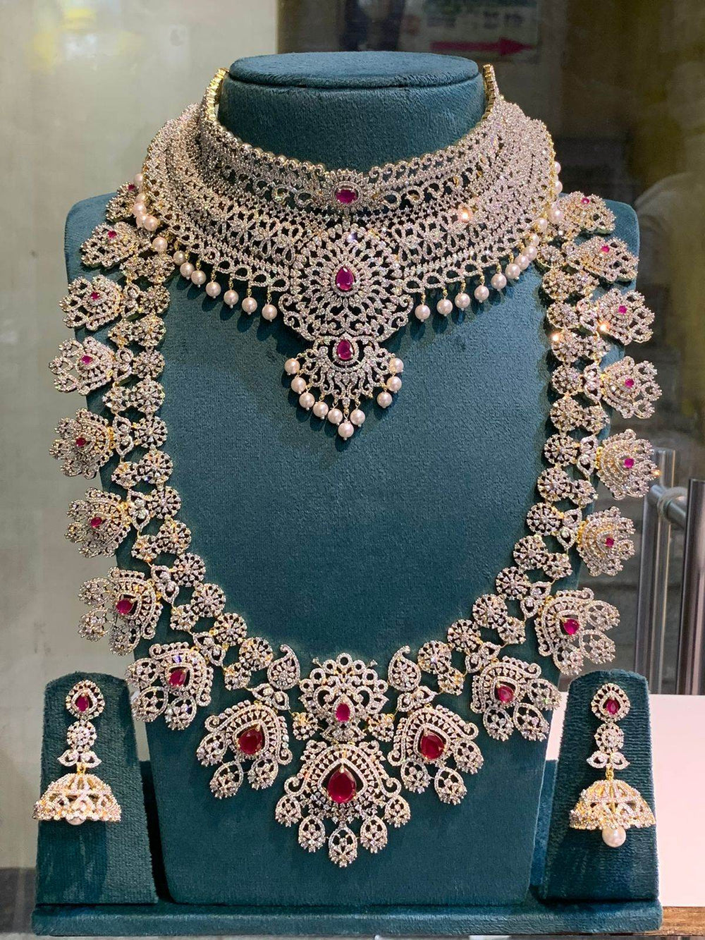 American Diamond Stones Bridal Combo Set - Nakshatra Jewels