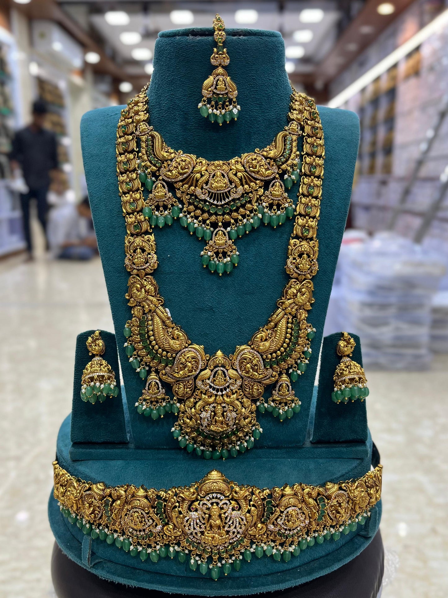 Nakshi Work with Kempu Stones Bridal Combo Set