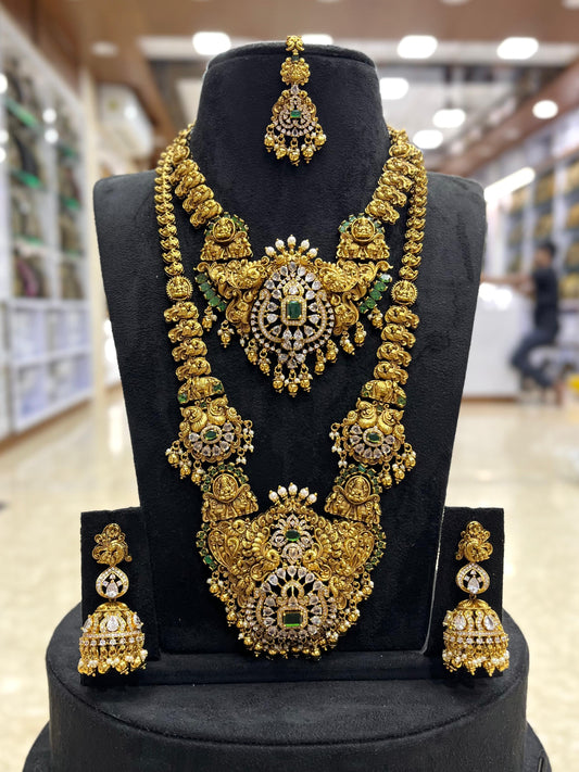 Nakshi Work with Kempu and AD Stones Bridal Combo Set