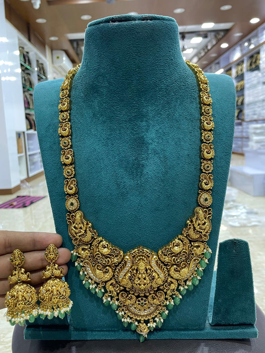 Nakshi Work with Kempu and AD Stones Bridal Haram
