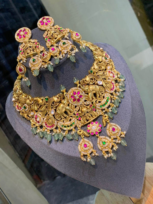Nakshi Work with Jaadu Kundan Stones Bridal Haram - Nakshatra Jewels