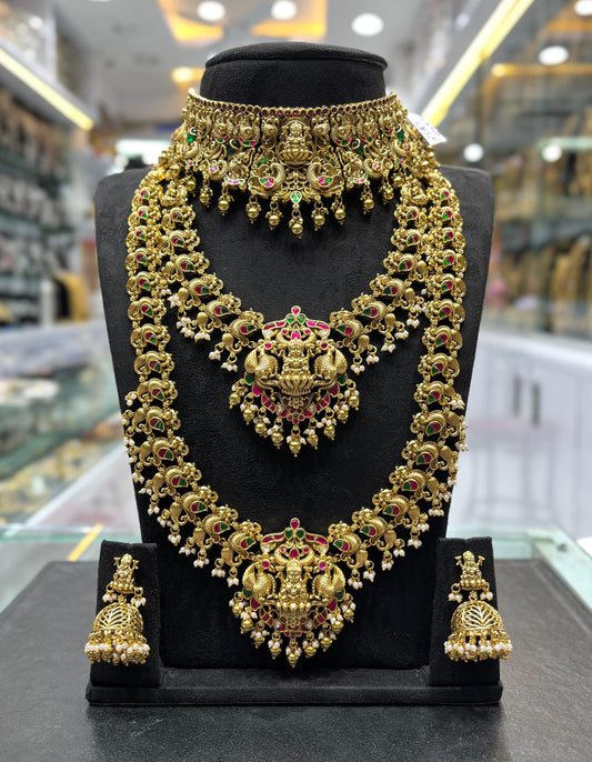 Nakshi Work with Jaadu Kundan Stones Bridal Combo Set