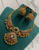Nagasi Work with Kempu Stones Necklace - Nakshatra Jewels