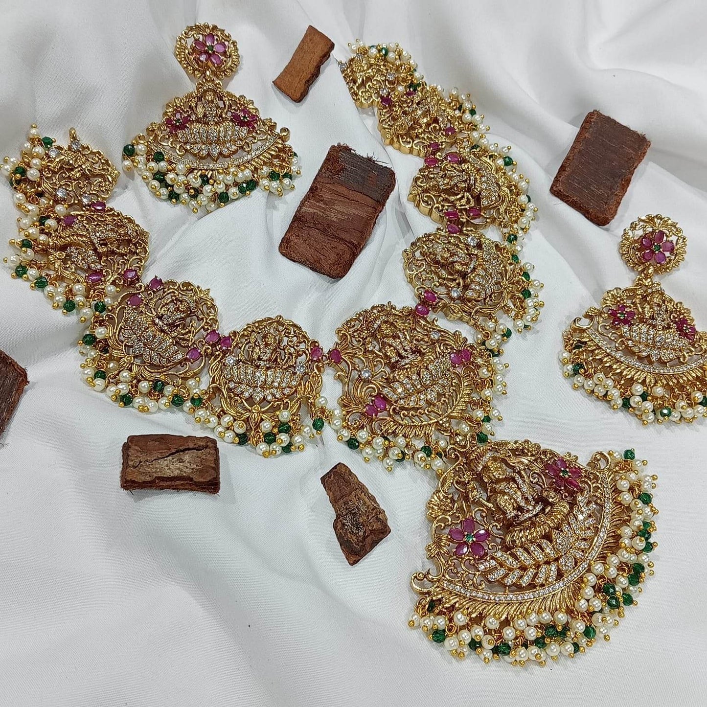 Nakshi Work with AD Stones Bridal Necklace - Nakshatra Jewels