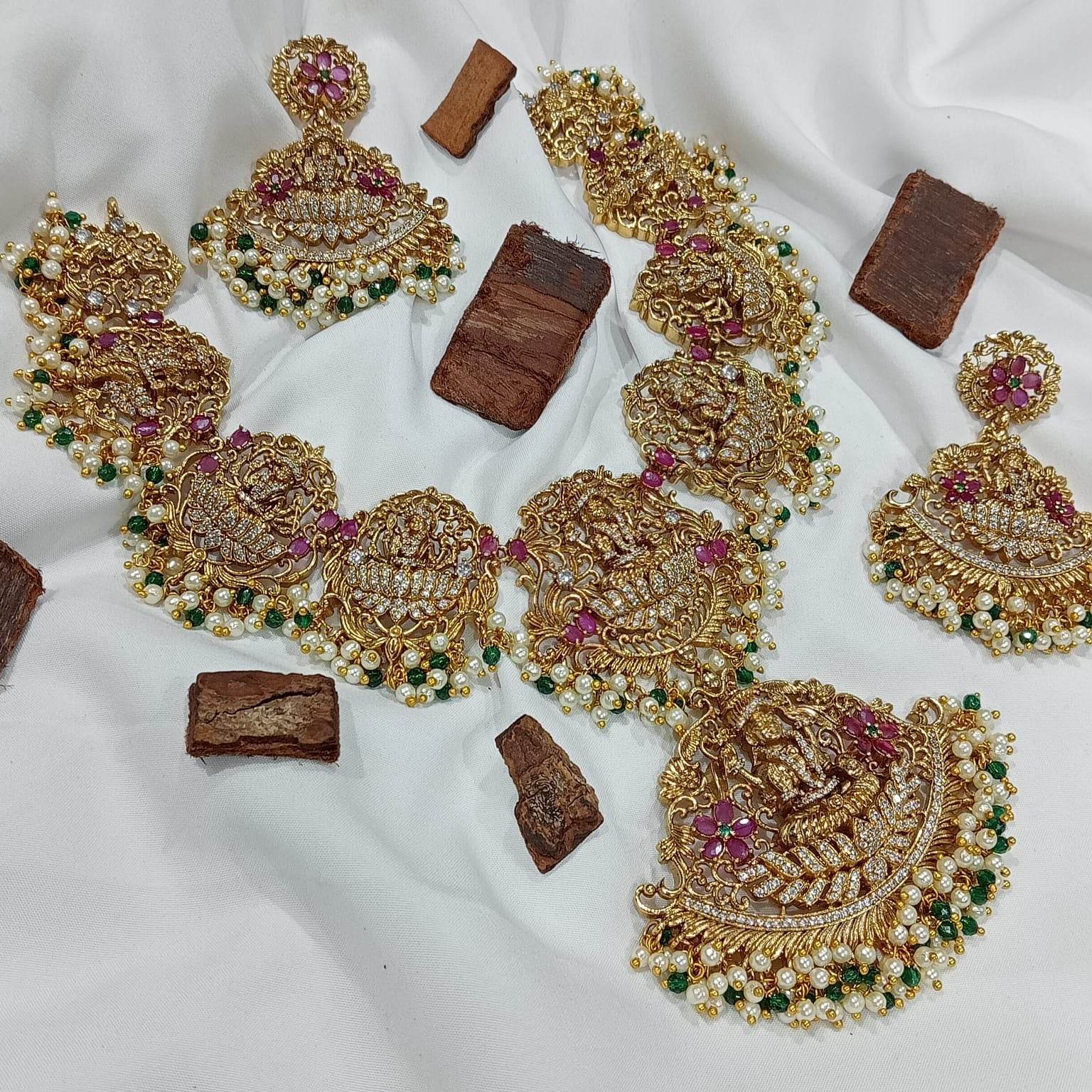 Nakshi Work with AD Stones Bridal Necklace - Nakshatra Jewels