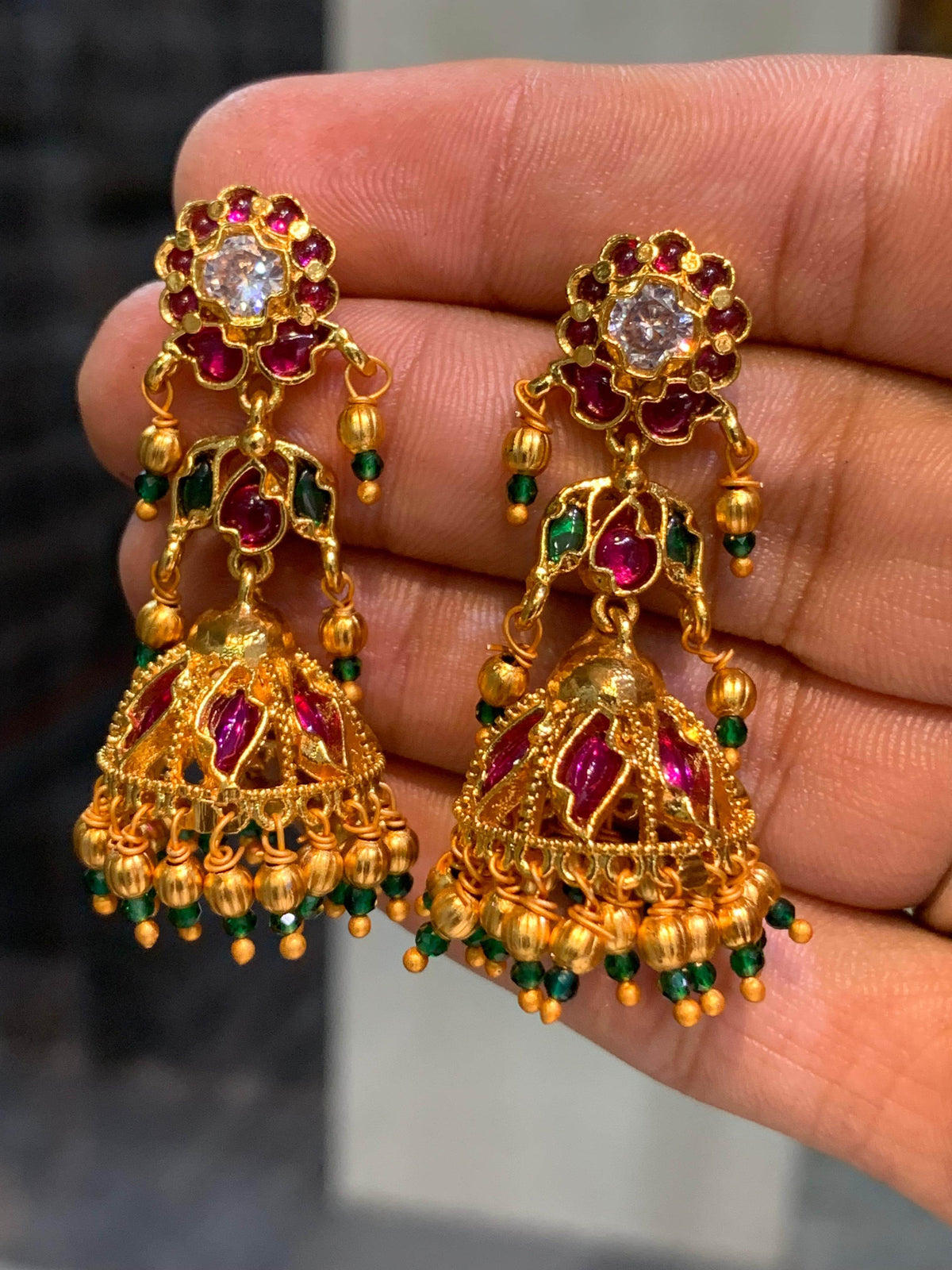 Premium Matt with Kempu Stones Earrings