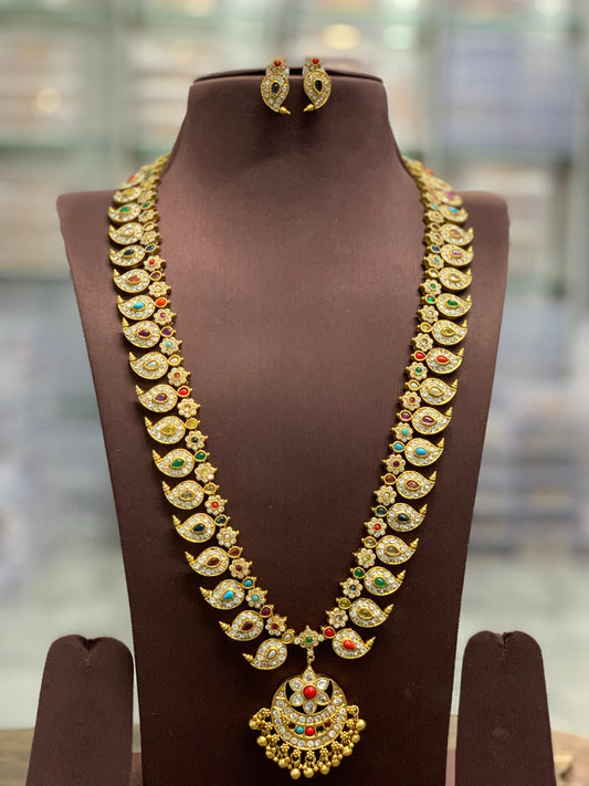 Nakshi Work with Navarathna Stones Bridal Haram