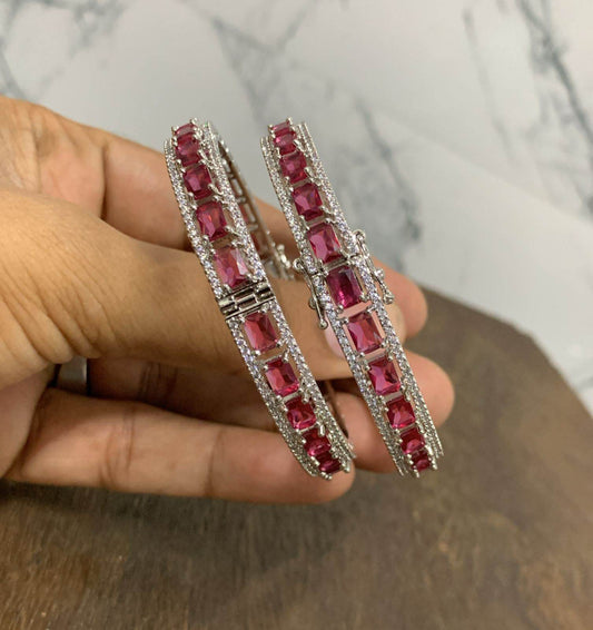 Victorian Polish AD Stone Bangles(Openable) - Nakshatra Jewels