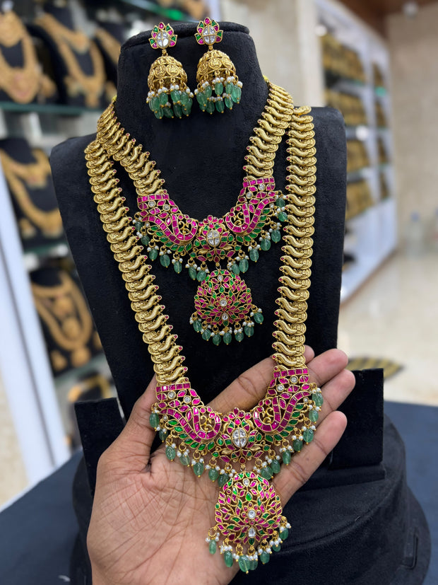 Jaadu Kundan Stones Bridal Combo set