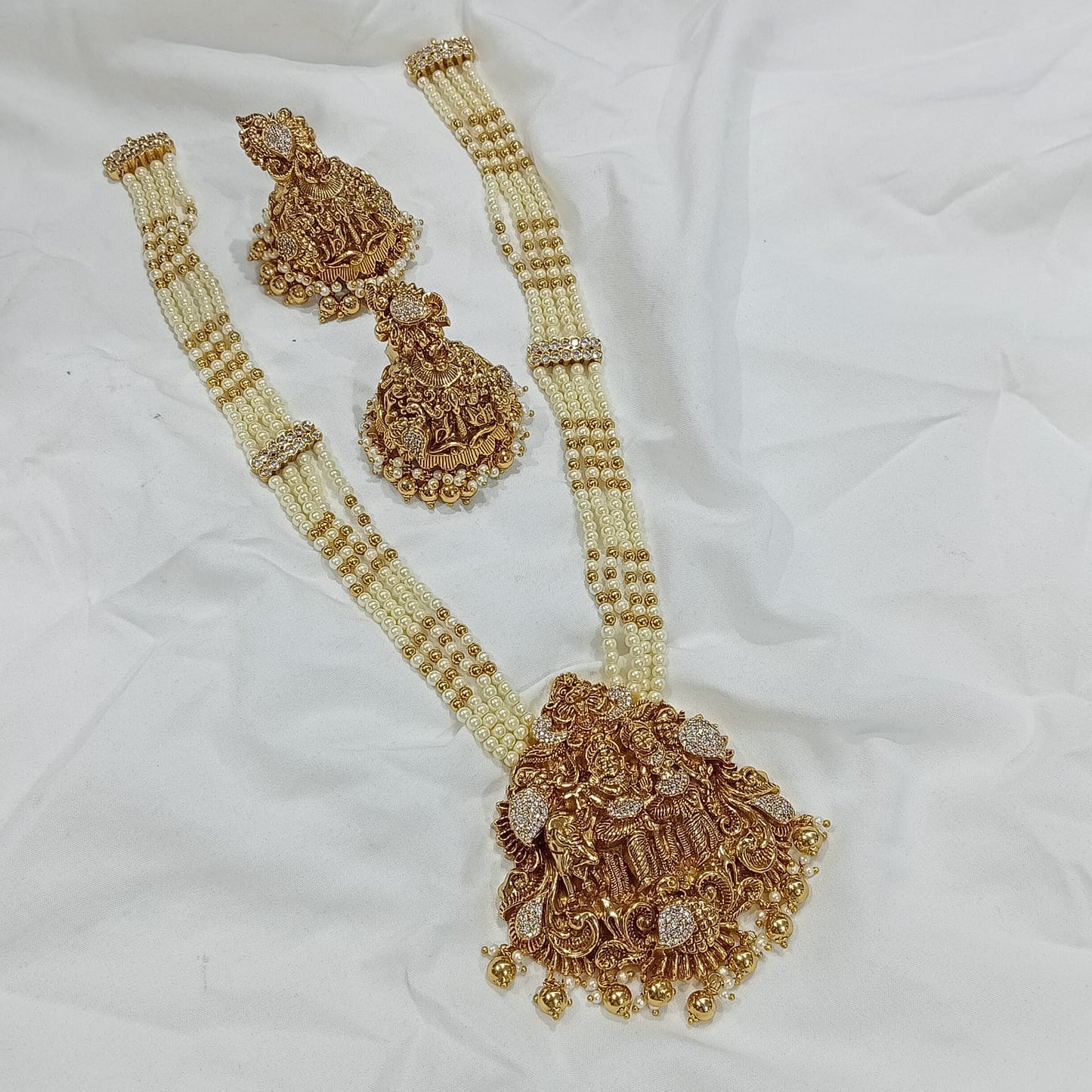 Nakshi Work with AD Stones Pendent with Beads Haram