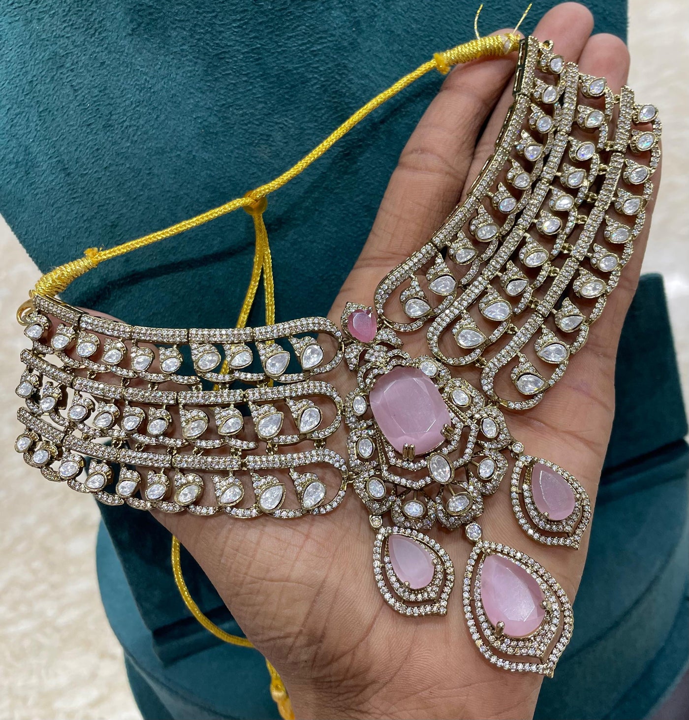 Victorian Polish with AD & Mossianite Stones Bridal Choker