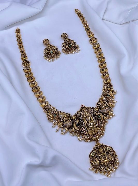 Nakshi Work with Kempu and AD Stones Bridal Haram