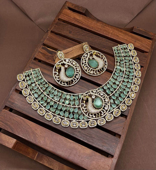 Victorian Polish with AD Stones Neck set - Nakshatra Jewels