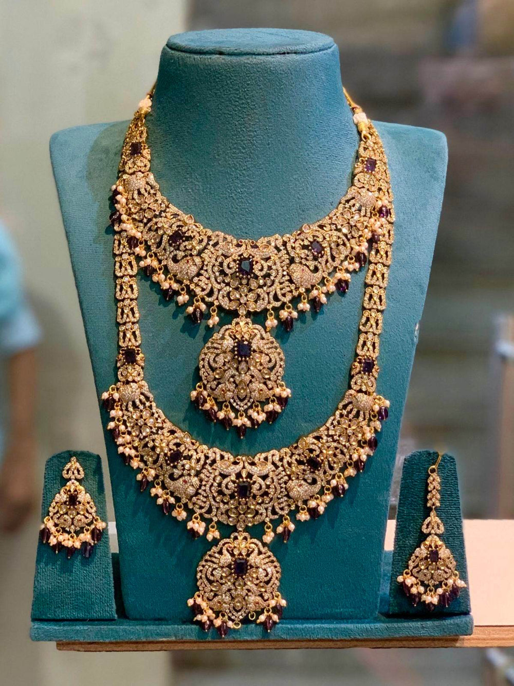 Victorian Polish with AD Stones Bridal Combo - Nakshatra Jewels