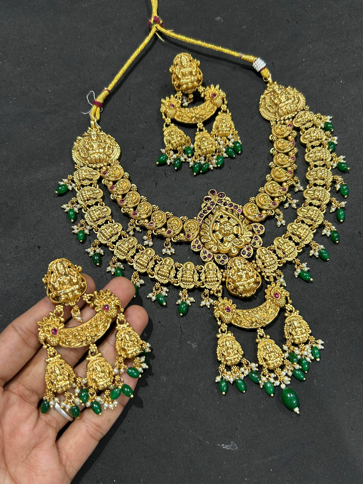 Nakshi Work with Kempu Stones Bridal Necklace