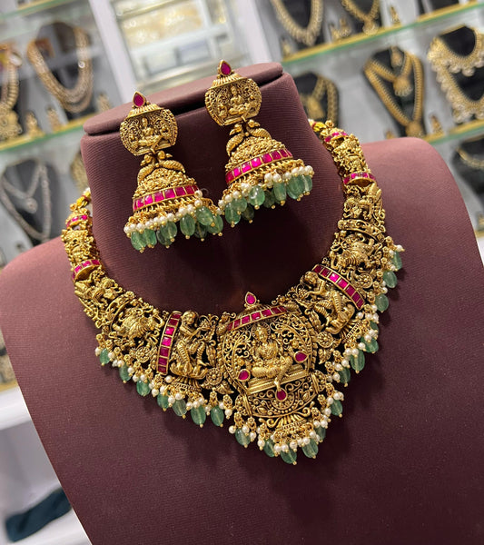 Nakshi Work with Kundan Stones Bridal Necklace
