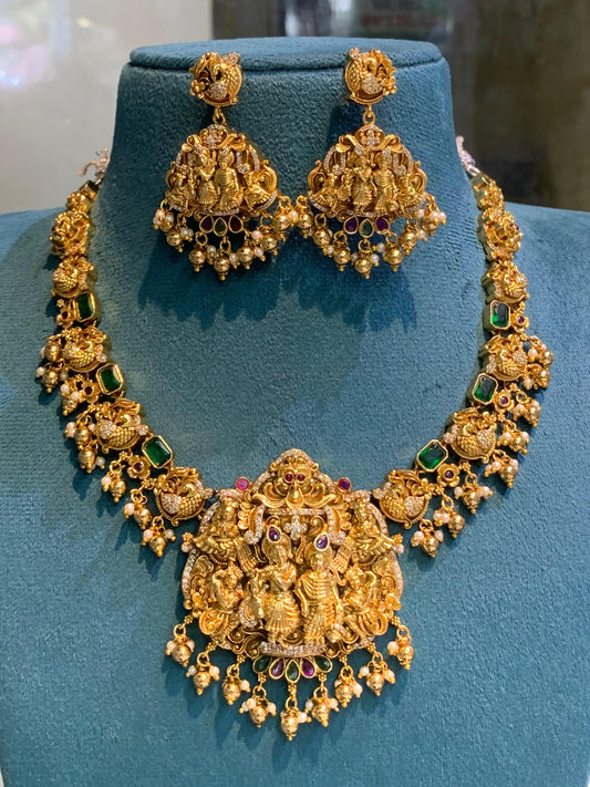 Nagasi Work with Kempu & AD Stones Bridal Necklace