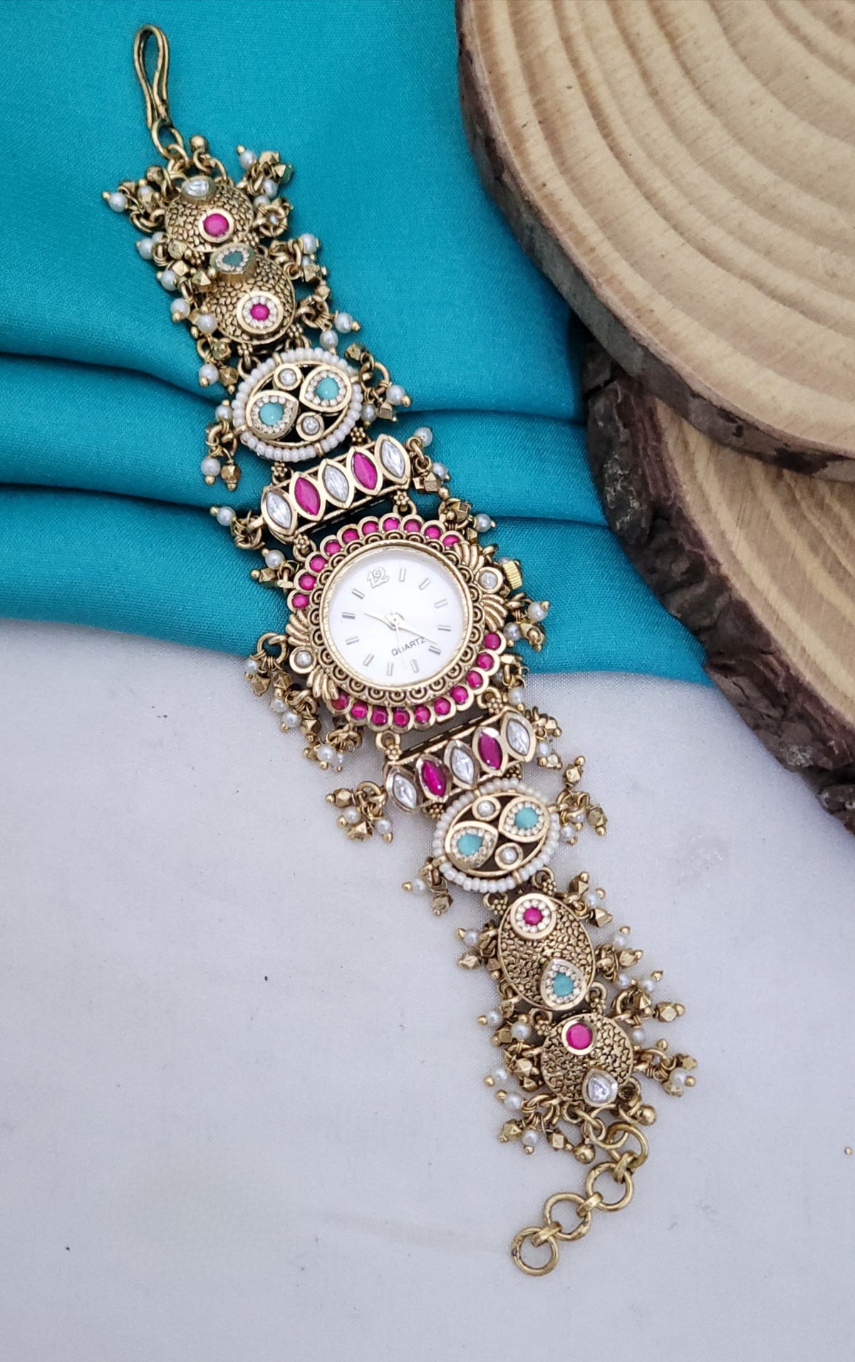 Premium Imitation Jewelry with Kundan Stone Antique Watch