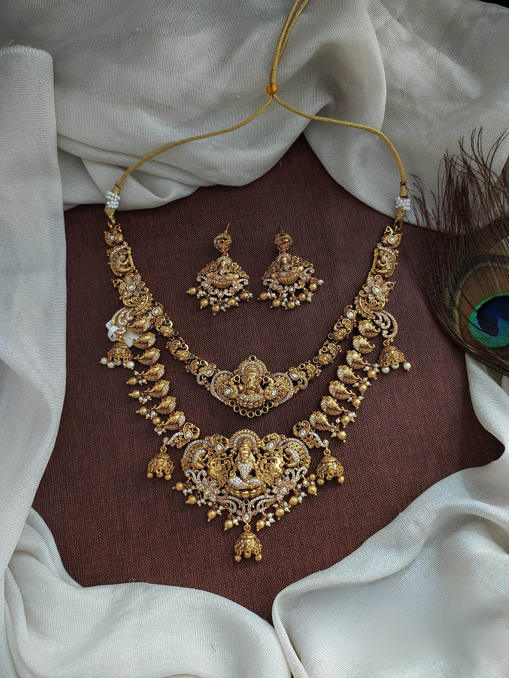 Nakshi Work with AD Stones Bridal Necklace (Gold Replica) - Nakshatra Jewels