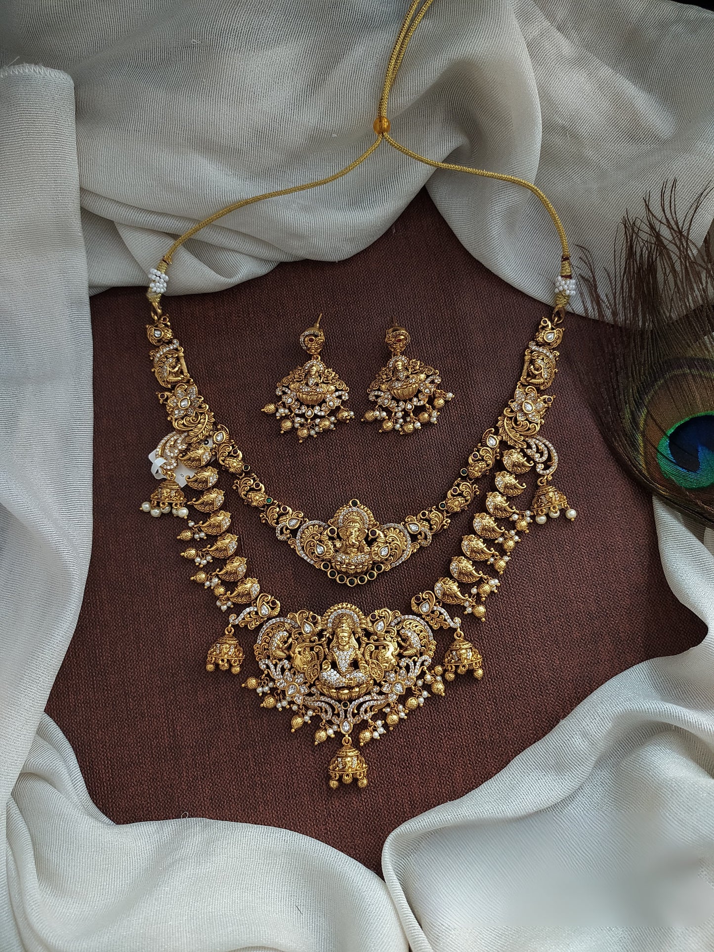 Nakshi Work with AD Stones Bridal Necklace (Gold Replica)