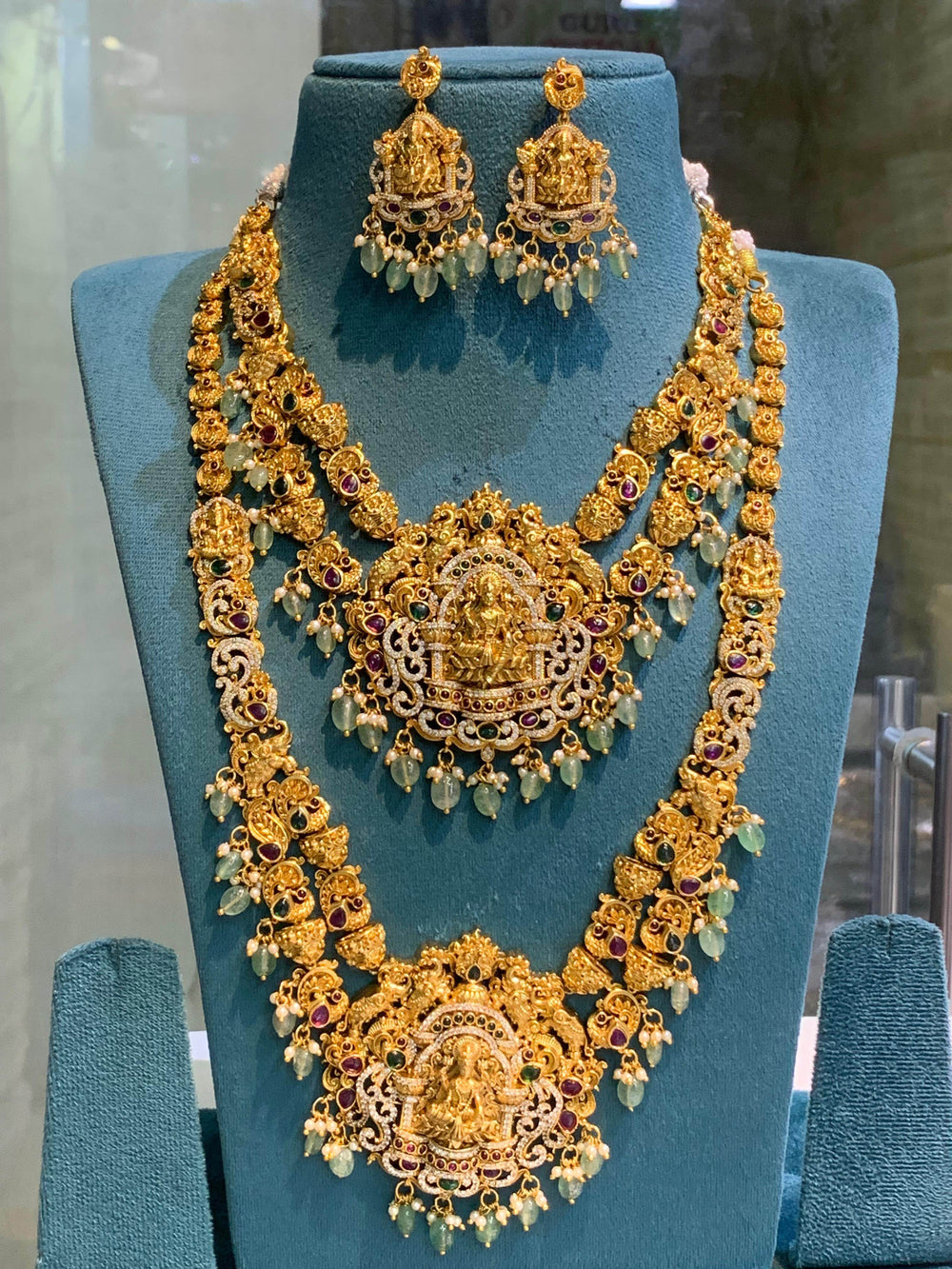Nakshi Work with AD Stones Bridal Combo Set (Gold Replica) - Nakshatra Jewels