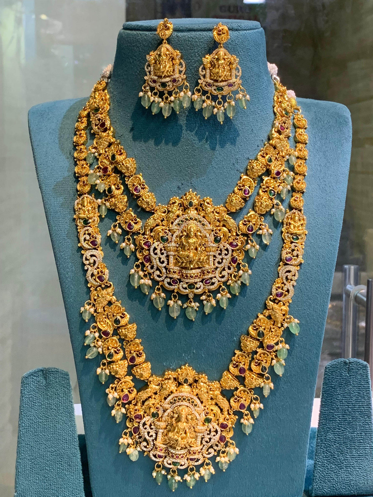 Nakshi Work with AD Stones Bridal Combo Set (Gold Replica)