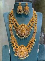 Nakshi Work with AD Stones Bridal Combo Set (Gold Replica) - Nakshatra Jewels