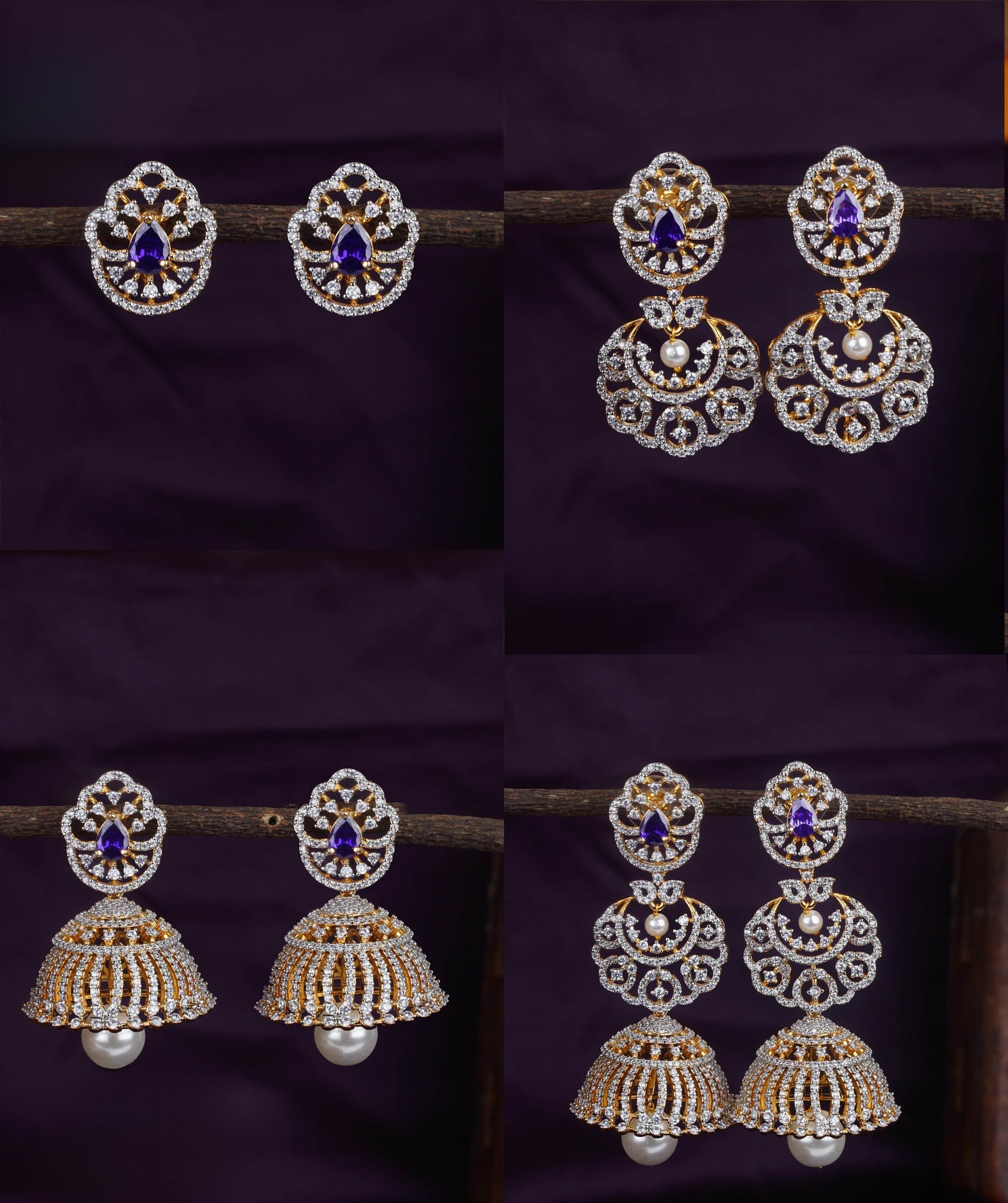 AD Stones Bridal Earrings (4in1) - Nakshatra Jewels